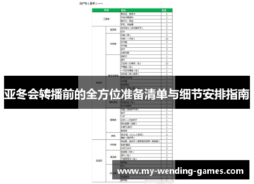 亚冬会转播前的全方位准备清单与细节安排指南